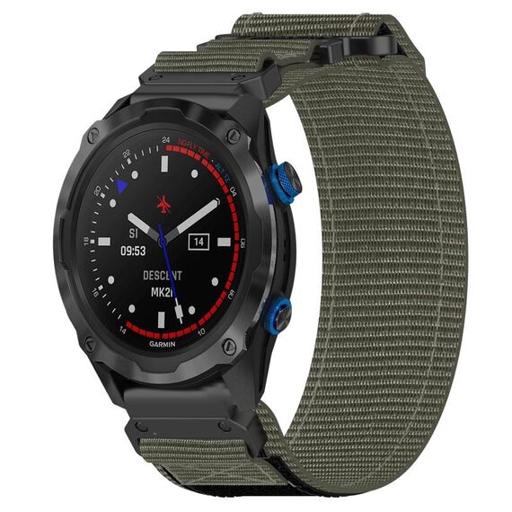 Per cinturino per orologio Garmin Descent MK 2i 26 mm in nylon con chiusura a strappo (grigio)