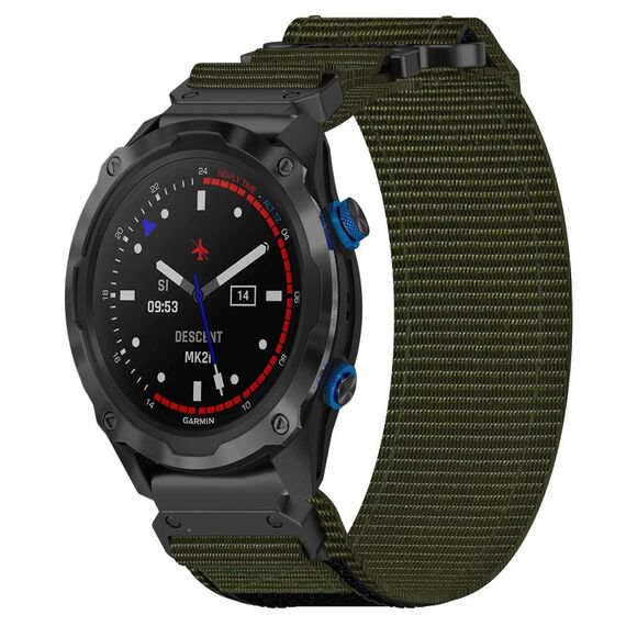 Per cinturino per orologio Garmin Descent MK 2i da 26 mm in nylon con chiusura a strappo (verde militare)