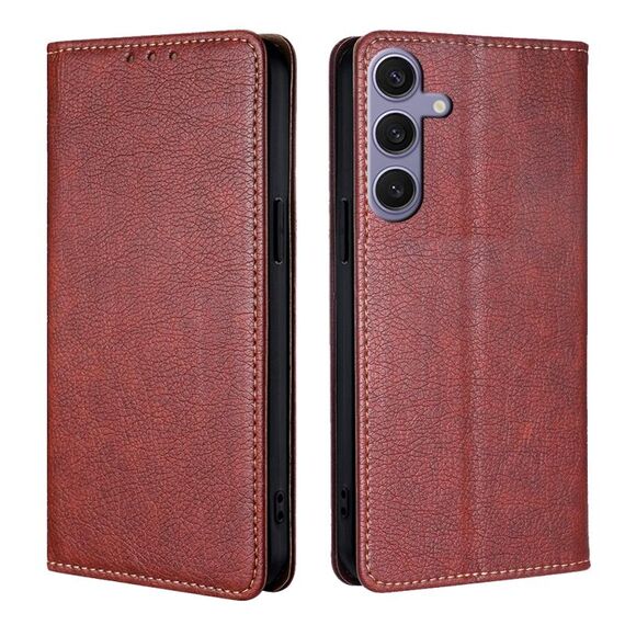 Custodia per telefono in pelle magnetica tinta unita per Samsung Galaxy S24+ 5G (marrone)
