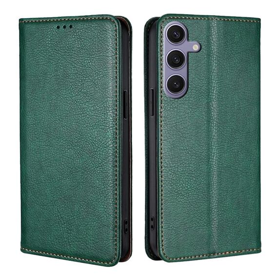 Custodia per telefono in pelle magnetica tinta unita per Samsung Galaxy S24+ 5G (verde)