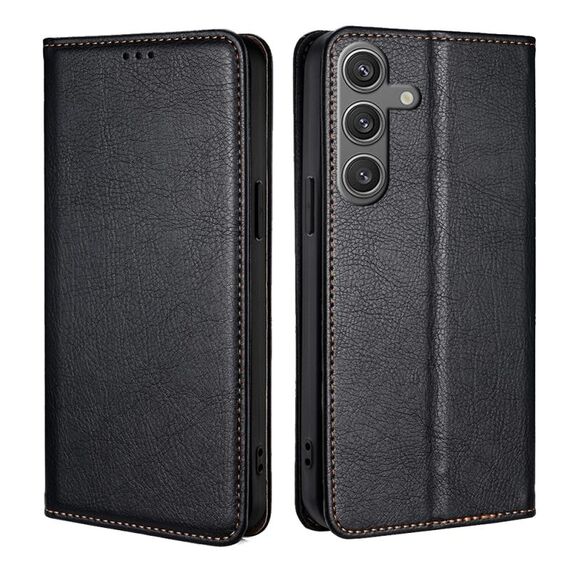 Custodia per telefono in pelle magnetica tinta unita per Samsung Galaxy S24 5G (nero)