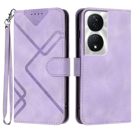 Per Honor X7b Custodia in pelle con motivo a linee Skin Feel (viola chiaro)