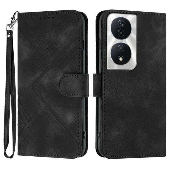 Per Honor X7b Custodia in pelle con motivo a linee Skin Feel (nera)