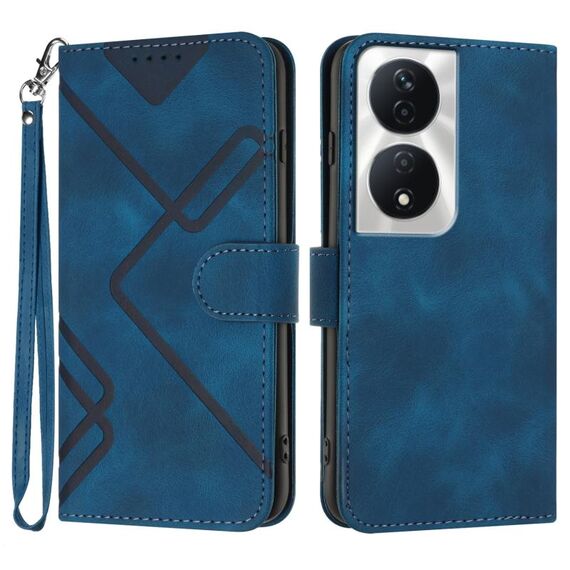 Custodia per cellulare in pelle con motivo a linee per Honor X7b (blu reale)