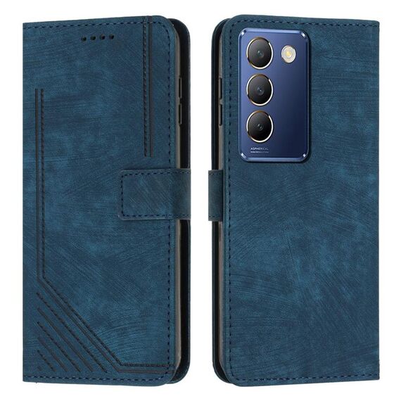 Per vivo Y100 IDN Custodia per telefono in pelle con motivo a strisce Skin Feel con cordino (blu)