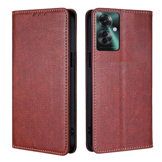 Per OPPO Reno11 F 5G Custodia per telefono in pelle magnetica tinta unita olio lucido (marrone)