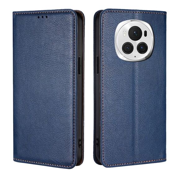 Custodia per telefono in pelle magnetica tinta unita per Honor Magic6 Pro Gloss Oil (blu)