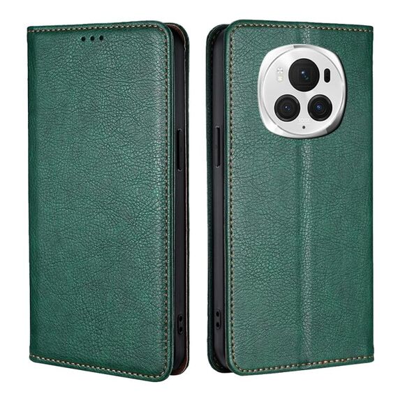 Custodia per telefono in pelle magnetica tinta unita per Honor Magic6 Pro Gloss Oil (verde)