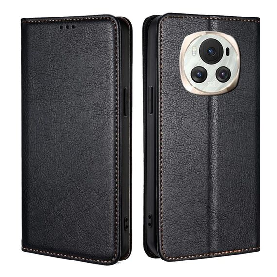 Custodia per telefono in pelle magnetica tinta unita per Honor Magic6 Gloss Oil (nera)