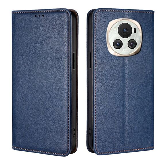 Custodia per telefono in pelle magnetica tinta unita per Honor Magic6 Gloss Oil (blu)