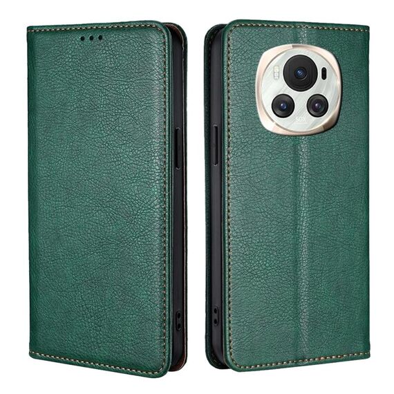 Custodia per telefono in pelle magnetica tinta unita per Honor Magic6 Gloss Oil (verde)