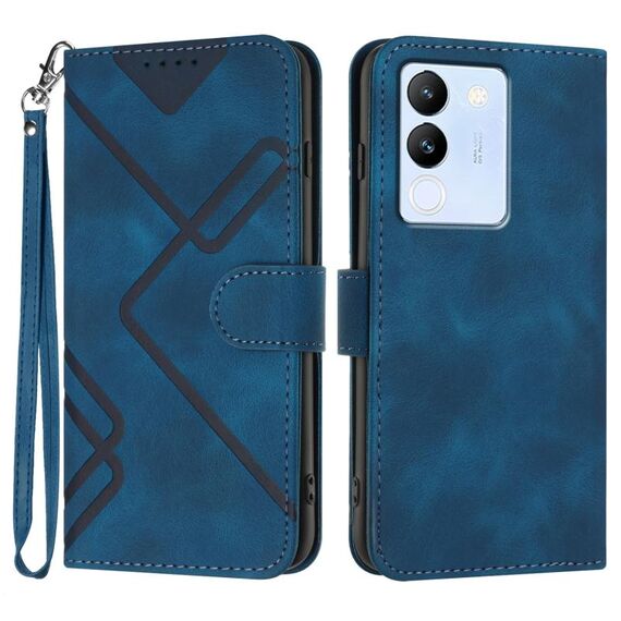 Custodia in pelle per vivo V29e 5G Global/Y200 5G Global Line Pattern Skin Feel (Royal Blue)