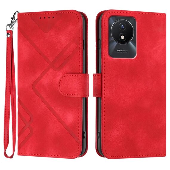 Per vivo Y02A 4G/Y02 4G/Y11 2023/Y02t Custodia per telefono in pelle con motivo a linea Skin Feel (Rosso)