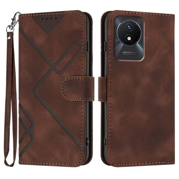 Per vivo Y02A 4G/Y02 4G/Y11 2023/Y02t Custodia per cellulare in pelle con motivo a linee (caffè)
