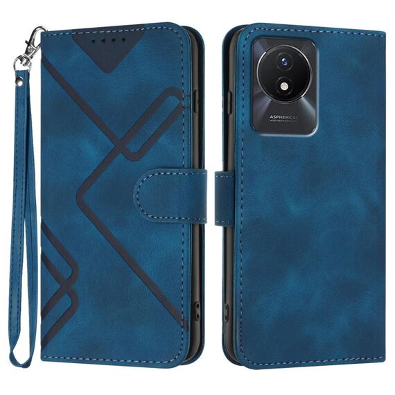 Per vivo Y02A 4G/Y02 4G/Y11 2023/Y02t Custodia per cellulare in pelle con motivo a linee (blu reale)
