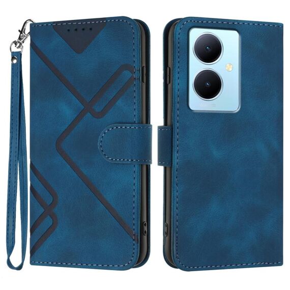 Custodia in pelle per vivo V29 Lite Line Pattern Skin Feel (blu reale)