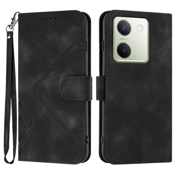 Custodia in pelle per vivo Y100 5G Global Line Pattern Skin Feel (nera)