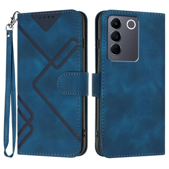 Per vivo V27e 4G Global/T2 4G Global Line Pattern Skin Feel Custodia in pelle per telefono (Royal Blue)
