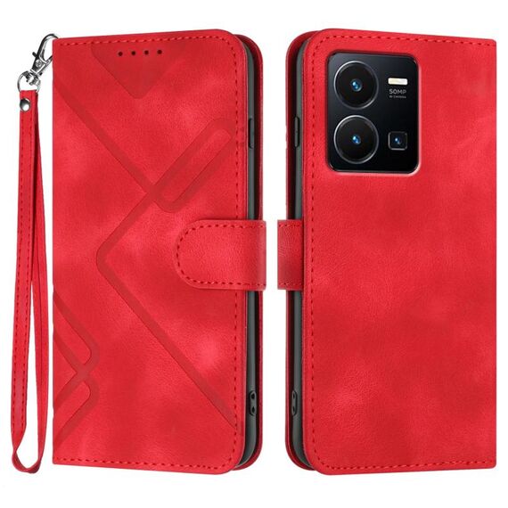 Custodia in pelle per vivo Y77e 5G con motivo a linee Skin Feel (rossa)