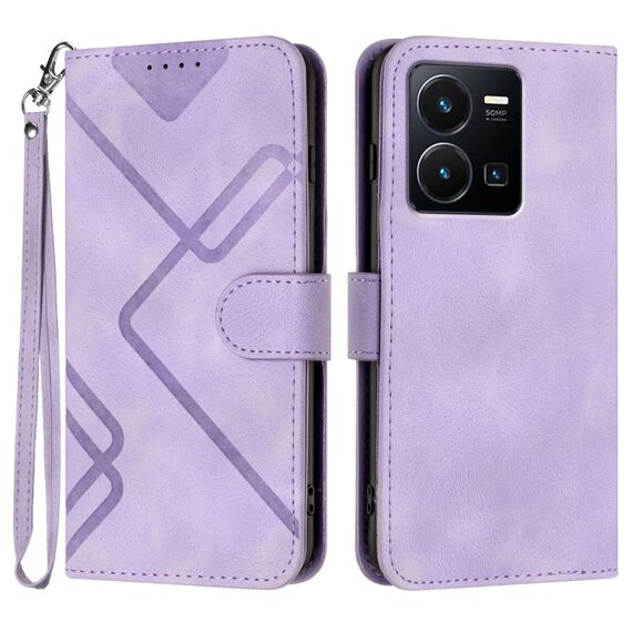Custodia in pelle per vivo Y77e 5G con motivo a linee Skin Feel (viola chiaro)