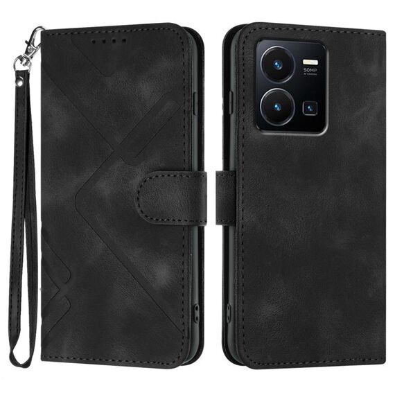 Custodia in pelle per vivo Y77e 5G con motivo a linee Skin Feel (nera)