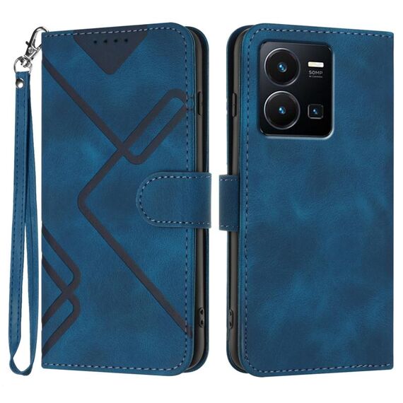 Custodia in pelle per vivo Y77e 5G con motivo a linee Skin Feel (blu reale)
