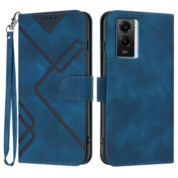 Custodia in pelle per vivo Y75 5G Global/T1 5G Global Line Pattern Skin Feel (blu reale)