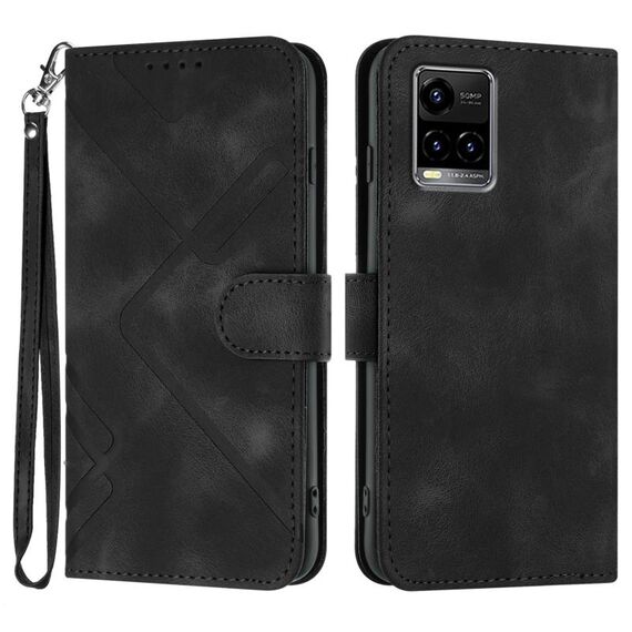 Custodia in pelle per vivo Y33s 4G Global/Y21/Y21s/Y21t con motivo a linee Skin Feel (nero)