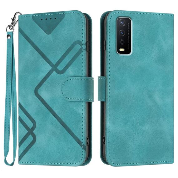 Per vivo Y20/Y20i/Y11s/Y12s/iQOO U1x Custodia per cellulare in pelle con motivo a linea Skin Feel (azzurro)