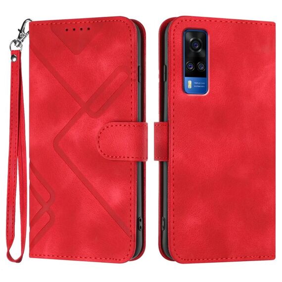 Custodia per telefono in pelle per vivo Y51 2020 India/Y31 4G India Line Pattern Skin Feel (Rosso)