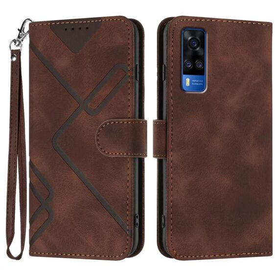 Custodia in pelle per vivo Y51 2020 India/Y31 4G India Line Pattern Skin Feel (caffè)