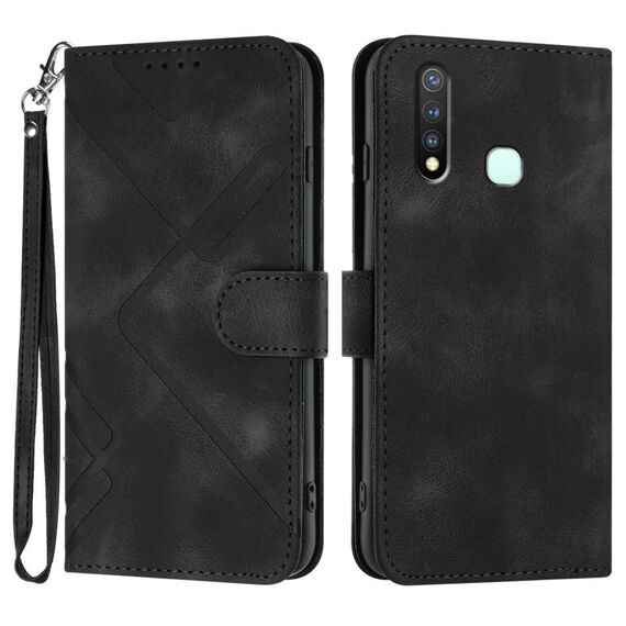 Custodia in pelle per vivo Y19/U3/Y5s/Z5i/U20 con motivo a linee Skin Feel (nero)