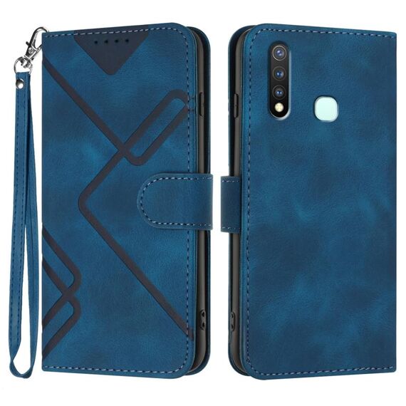 Custodia in pelle per vivo Y19/U3/Y5s/Z5i/U20 con motivo a linee Skin Feel (blu reale)