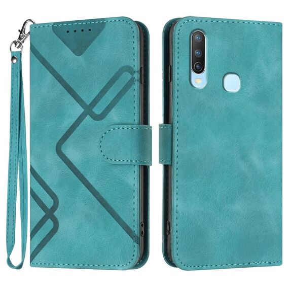 Per vivo Y17/Y15/Y12/Y11 Custodia in pelle con motivo a linee Skin Feel (azzurro)
