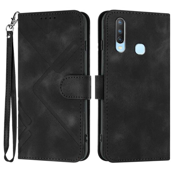 Custodia in pelle per vivo Y17/Y15/Y12/Y11 con motivo a linee Skin Feel (nera)