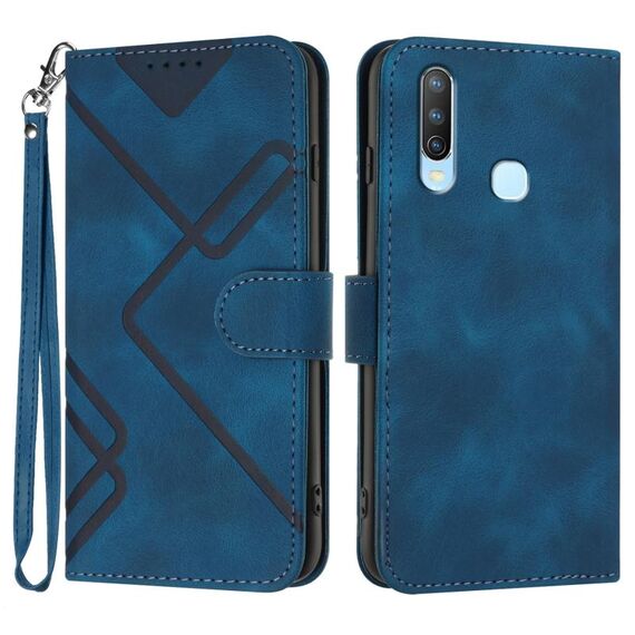 Per vivo Y17/Y15/Y12/Y11 Custodia in pelle con motivo a linee Skin Feel (blu reale)