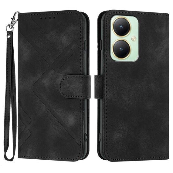 Custodia in pelle per vivo Y27 4G Global Line Pattern Skin Feel (nera)