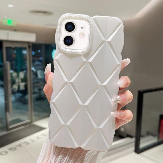 Per iPhone 12 Custodia per telefono antiurto con vernice metallizzata Diamond Lattice Skin Feel a copertura totale (Bianco)