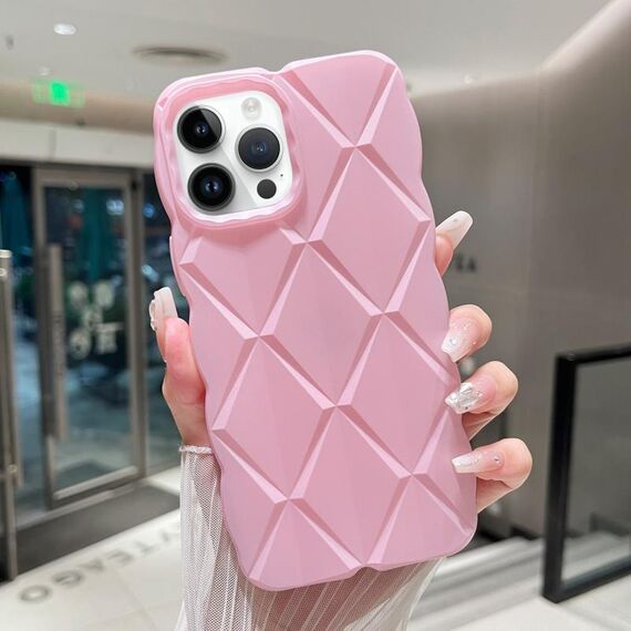 Custodia per telefono antiurto con vernice metallizzata Diamond Lattice per iPhone 14 Pro Max (rosa)