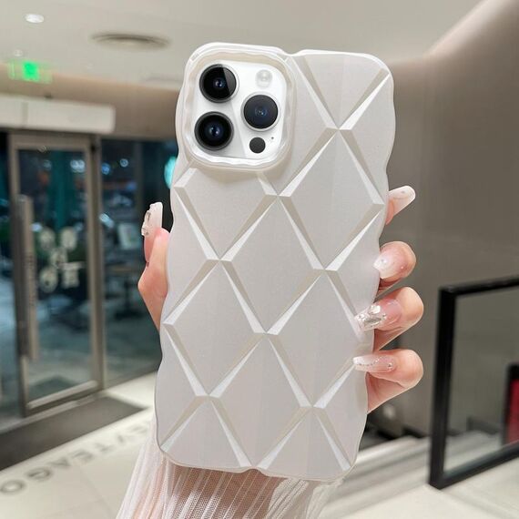 Custodia per telefono antiurto con vernice metallizzata Diamond Lattice per iPhone 14 Pro Max (bianco)