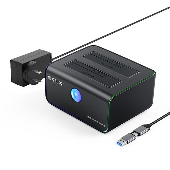 ORICO 8828C3-C Docking station per unità HDD SATA III Dual Bay da 2,5 e 3,5 pollici con funzione di clonazione offline, tipo di spina: spina AU (nero)