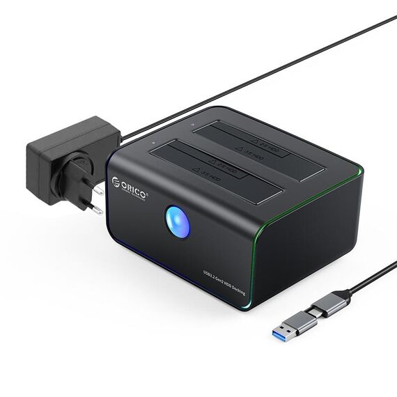 ORICO 8828C3-C Docking station per unità HDD SATA III Dual Bay da 2,5 e 3,5 pollici con funzione di clonazione offline, Tipo di spina: Spina UE (Nero)