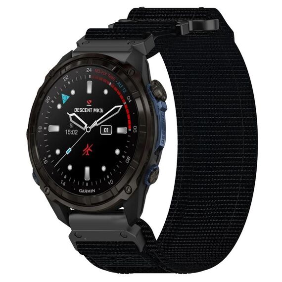 Per cinturino per orologio Garmin Descent Mk3i 43 mm 20 mm in nylon con chiusura a strappo (nero)