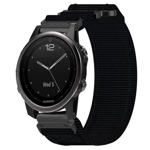 Per cinturino per orologio Garmin Fenix 5S da 20 mm in nylon con chiusura a strappo (nero)