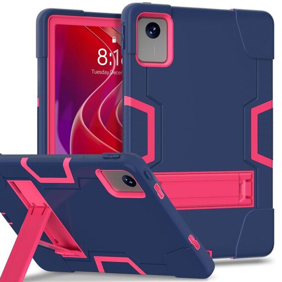 Per Lenovo Tab M11/Xiaoxin Pad 11 2024 Custodia per tablet PC ibrida in silicone con colori a contrasto con supporto (blu navy, rosa rossa)