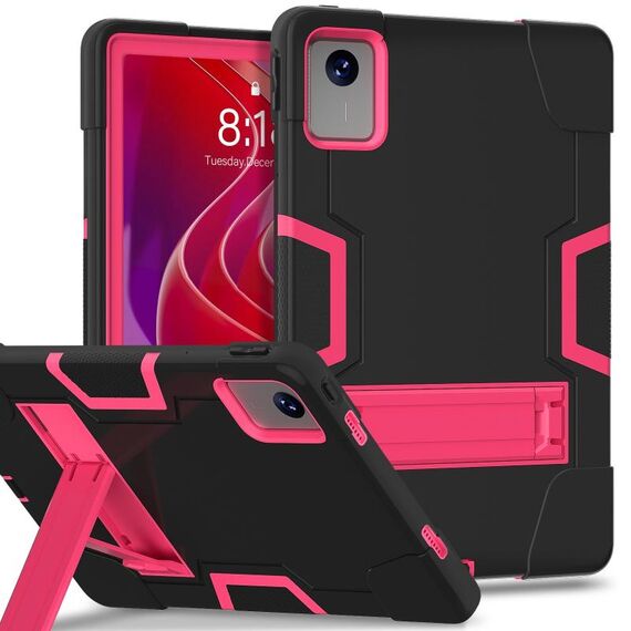 Per Lenovo Tab M11/Xiaoxin Pad 11 2024 Custodia per tablet PC ibrida in silicone con colori a contrasto con supporto (nero, rosa rossa)