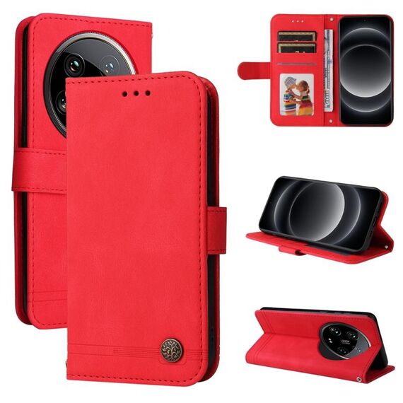 Per Xiaomi 14 Ultra Skin Feel Life Tree Custodia in pelle con bottoni in metallo (Rosso)