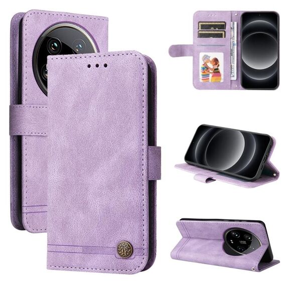 Per Xiaomi 14 Custodia per telefono in pelle con bottoni in metallo Ultra Skin Feel Life Tree (viola)