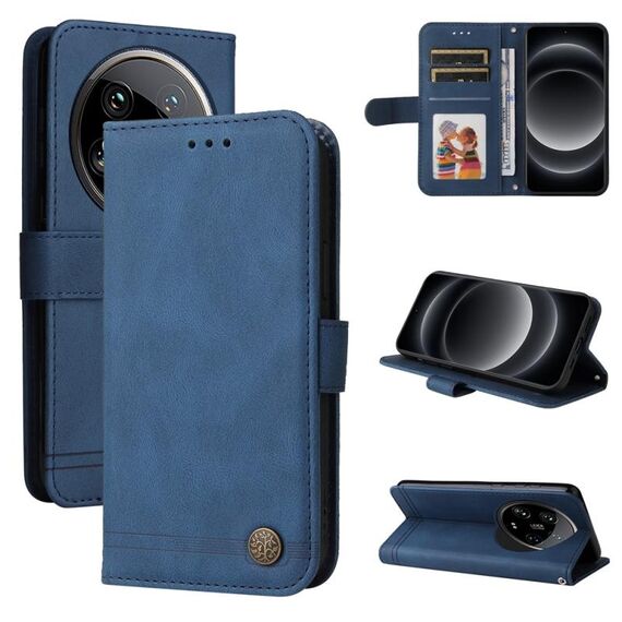 Per Xiaomi 14 Custodia per telefono in pelle con bottoni in metallo Ultra Skin Feel Life Tree (blu)