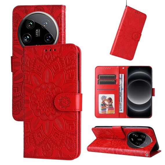 Custodia per telefono in pelle girasole ultra goffrata per Xiaomi 14 (rossa)